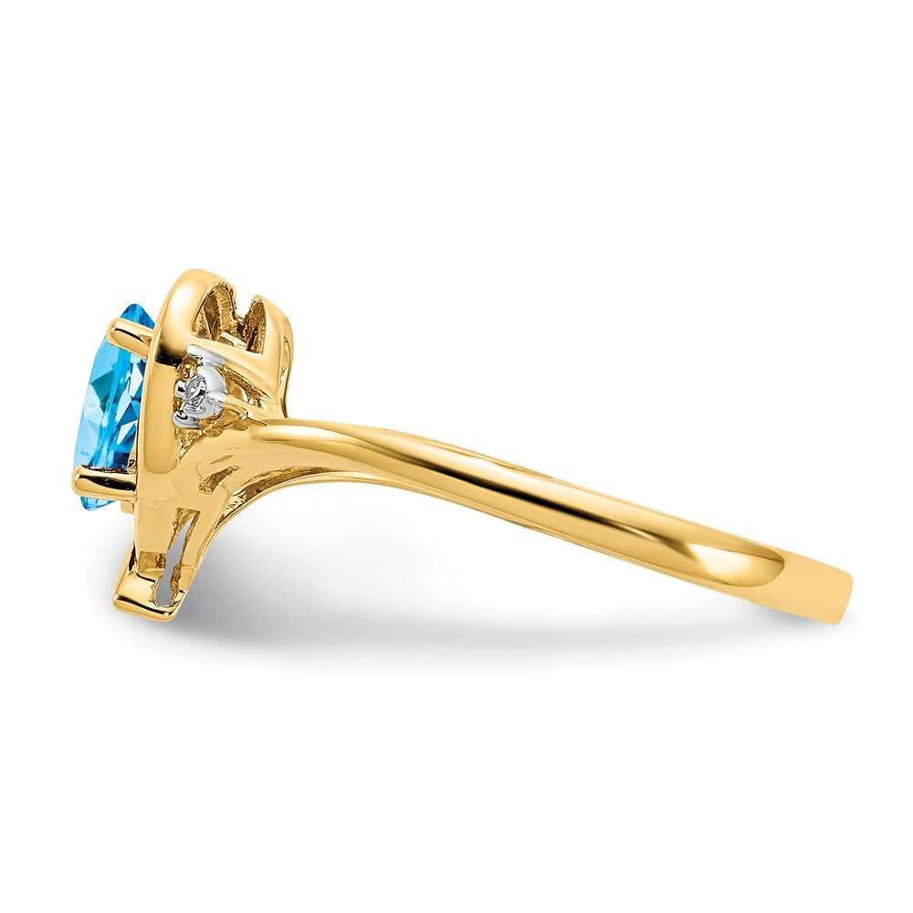 14K Yellow Gold Blue Topaz and Diamond Heart Ring