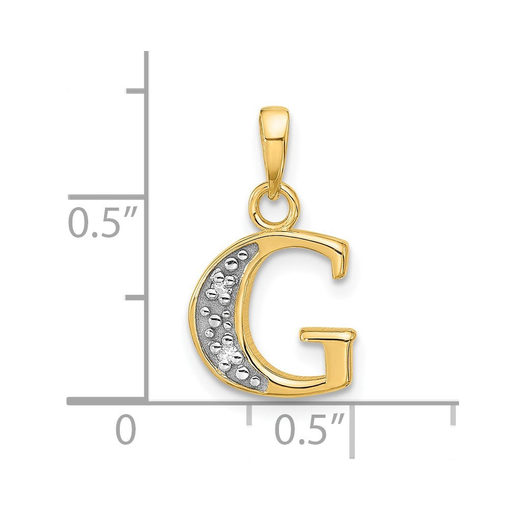 14k Yellow Gold with Rhodium Diamond Letter G Initial Pendant