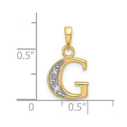 14k Yellow Gold with Rhodium Diamond Letter G Initial Pendant