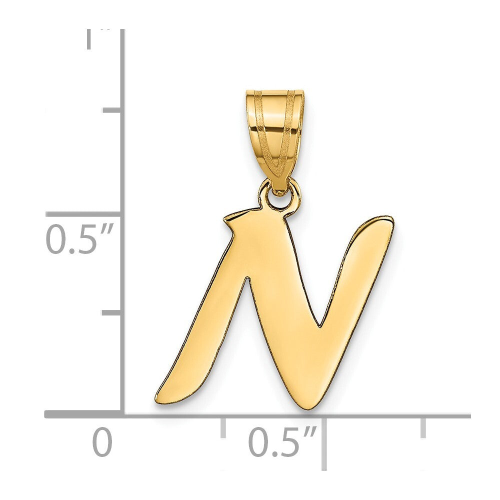14k Yellow Gold Polished Script Letter N Initial Pendant for Women