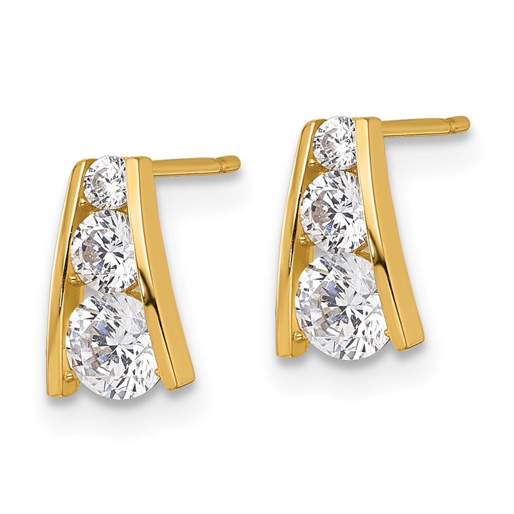14k Yellow Gold Polished Graduated Cubic Zirconia Stud Earrings Gift for Women