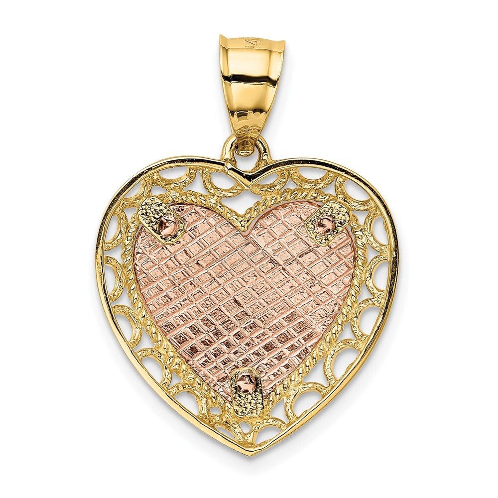 14k Two-tone Gold Polished Lace Trim Heart Pendant for Women