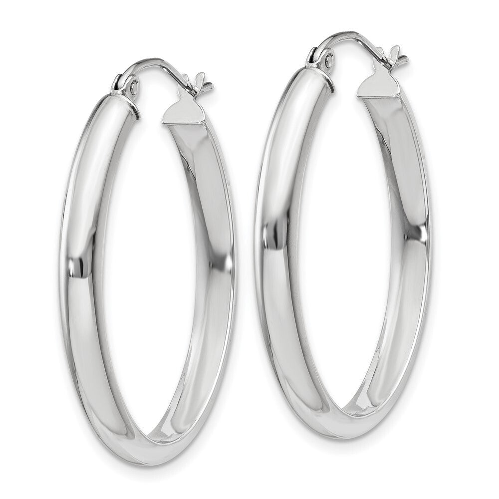 14k White Gold Polished 3.75mm Oval Tube Hoop Earrings Gift for Women