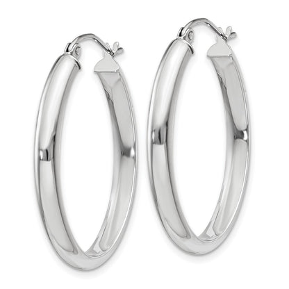 14k White Gold Polished 3.75mm Oval Tube Hoop Earrings Gift for Women
