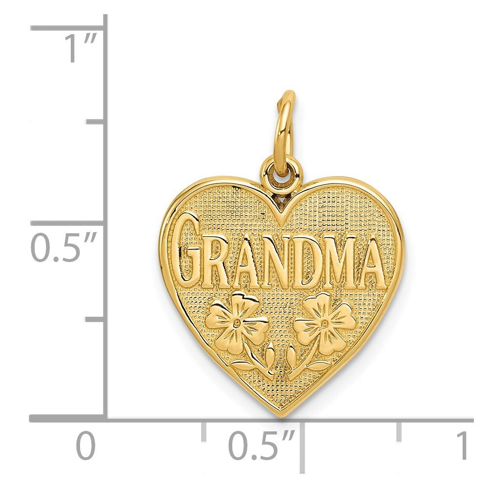 14k Yellow Gold GRANDMA Heart Charm Pendant for Women
