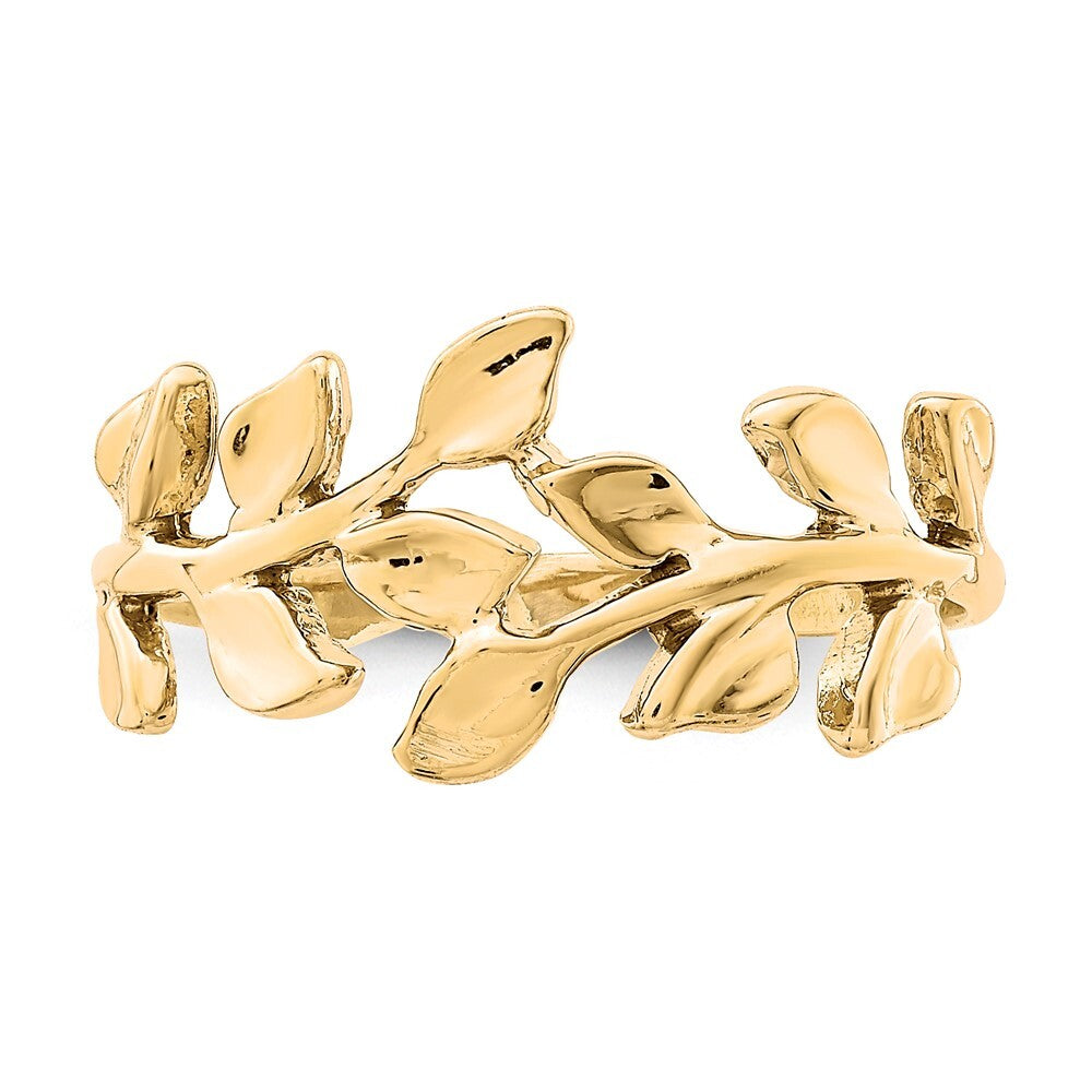 14K Yellow Gold Polished Leaf Ring