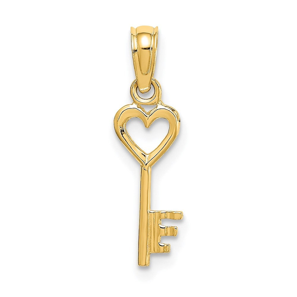14k Yellow Gold 3D Key with Heart Pendant