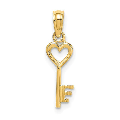 14k Yellow Gold 3D Key with Heart Pendant