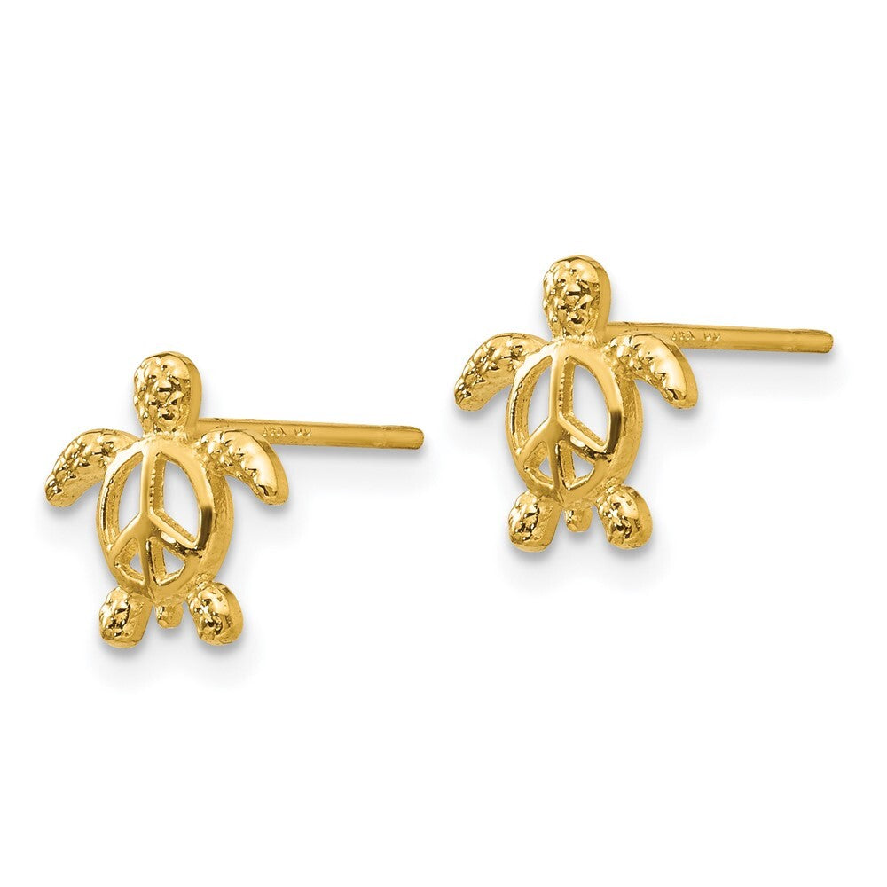 14k Yellow Gold Peace Turtle Stud Earrings Gift for Women