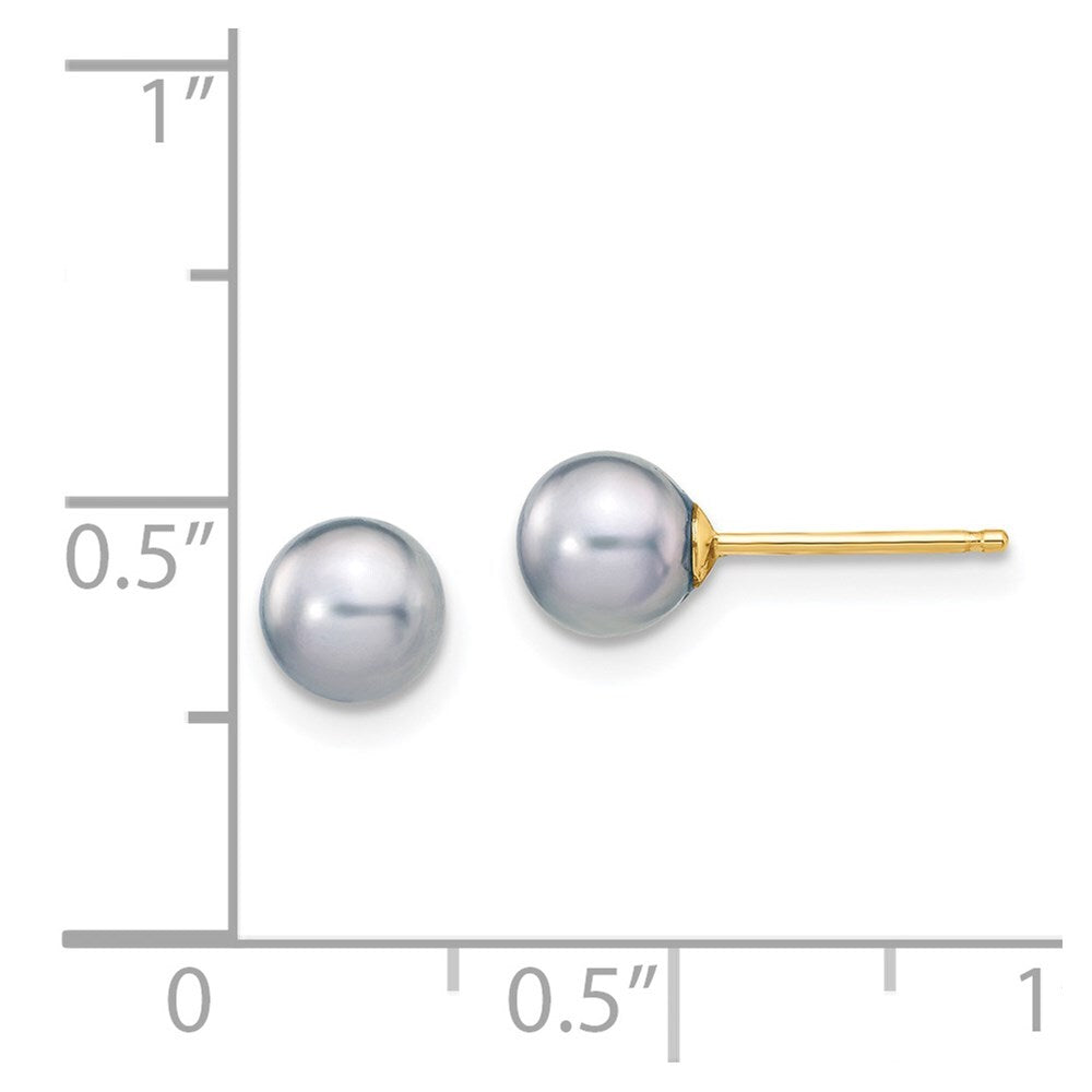 14k Yellow Gold 5-6mm Grey Round Freshwater Cultured Pearl Stud Earrings