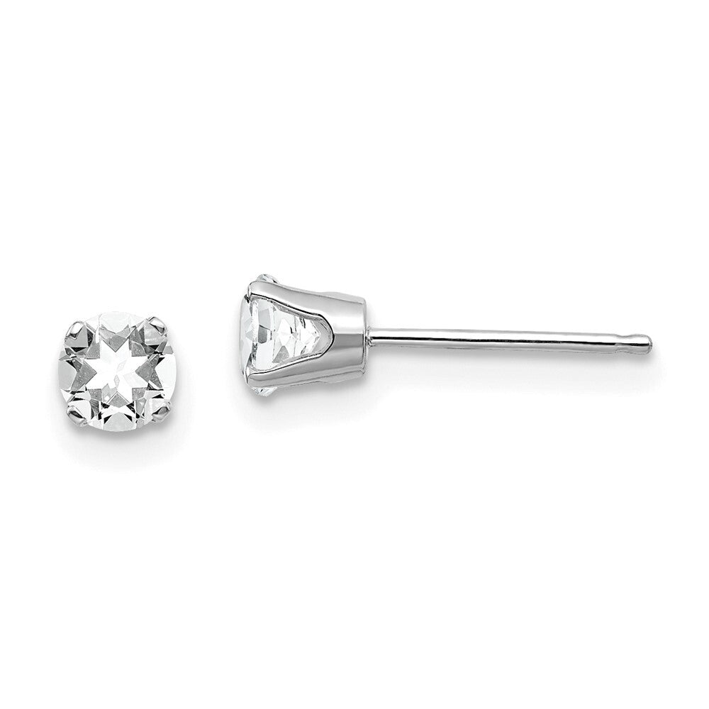 14k White Gold 4mm White Topaz Stud Earrings Gift for Women