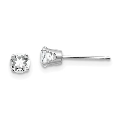 14k White Gold 4mm White Topaz Stud Earrings Gift for Women
