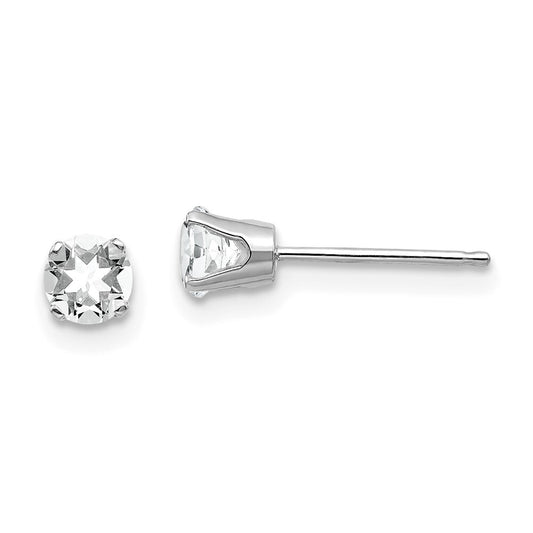 14k White Gold 4mm White Topaz Stud Earrings Gift for Women