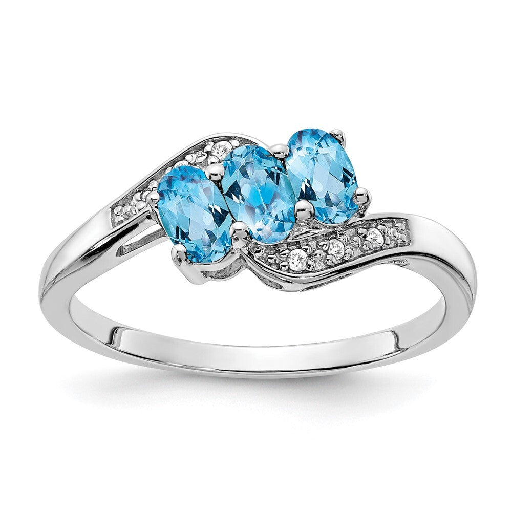 Sterling Silver Rhodium-plated Blue Topaz and Diamond Ring Size 8