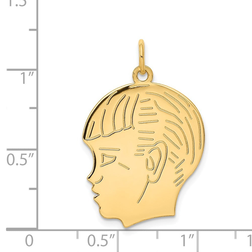 14k Yellow Gold .013 Depth Engravable Boy Head Charm Pendant