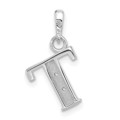 14k White Gold Diamond Letter T Initial Pendant