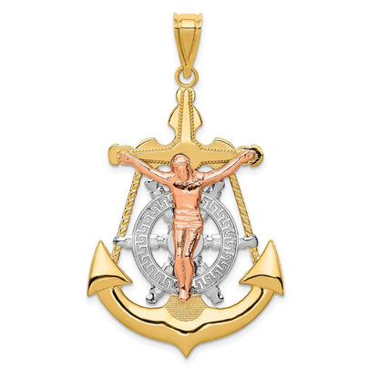 14k Tri-Color Gold Mariner Crucifix Pendant