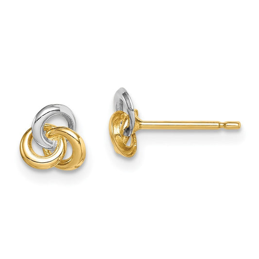 14k Yellow Gold Rhodium Love Knot Stud Earrings Gift for Women