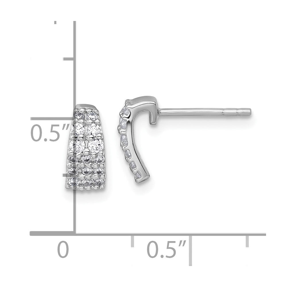 Sterling Silver Rhodium-plated Polished Pave CZ Curved and Tapered Earrings