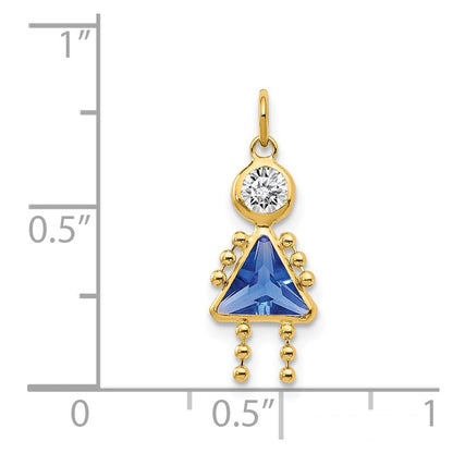 14k Yellow Gold September Girl Birthstone Charm Pendant for Women