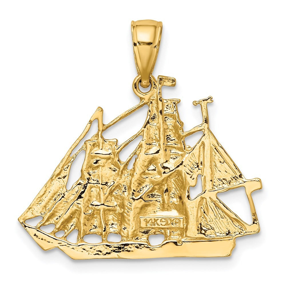 14k Yellow Gold 2-D Polished Sailing Ship Charm Pendant