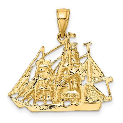 14k Yellow Gold 2-D Polished Sailing Ship Charm Pendant
