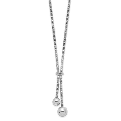 Sterling Silver Rhodium-plated Diamond-Cut w/1.5in ext. 2-Bead Y-Necklace