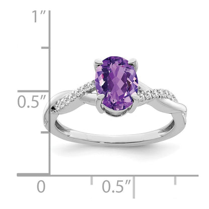 14k White Gold Oval Amethyst and Diamond Ring Size 7