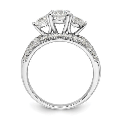 Sterling Silver Rhodium-plated CZ 3 Stone Pave Band Engagement Ring Set Size 6