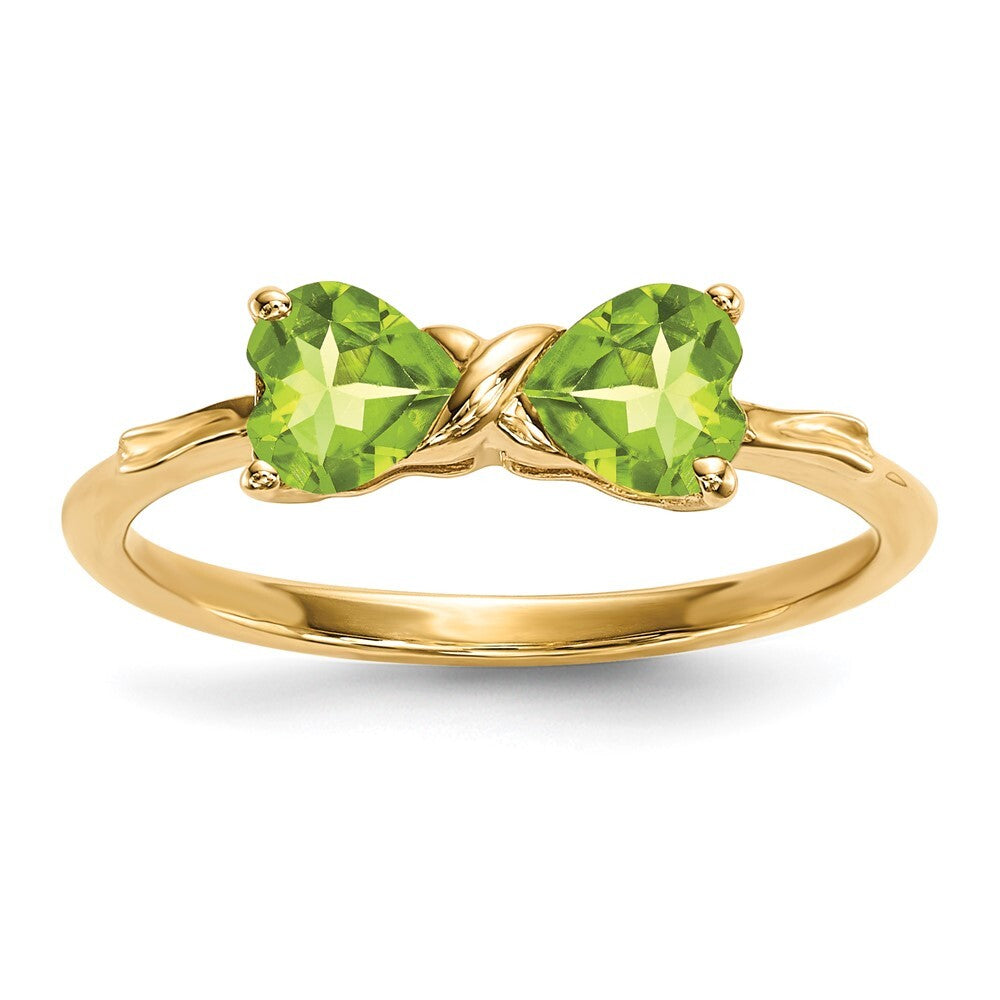 14K Yellow Gold Gold Polished Peridot Bow Ring