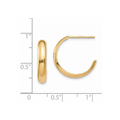 14k Yellow Gold Polished 3.5mm J-Hoop Earrings Gift for Women