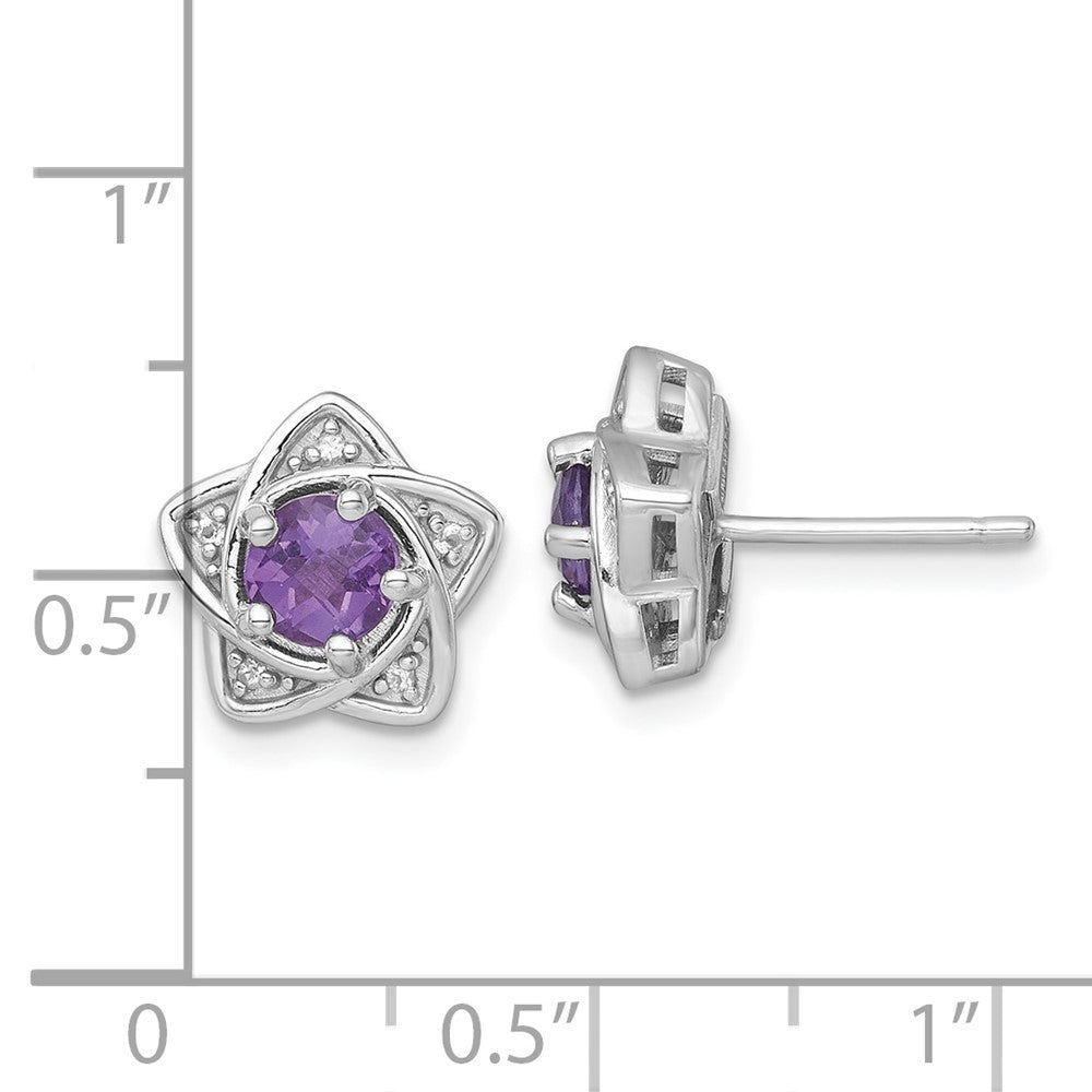 Sterling Silver Rhodium-plated Polished Amethyst and White Topaz Star Earrings