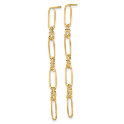 14k Yellow Gold Polished Fancy Paperclip and Chain Link Dangle Earrings