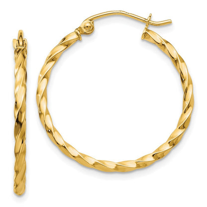 14k Yellow Gold Twist Polished Hoop Earrings