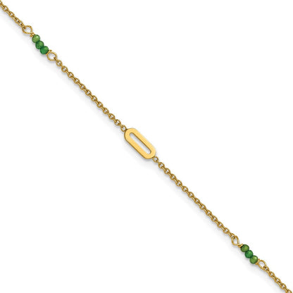 14k Yellow Gold Polished Green Zircon Beads and Ovals 10" Anklet