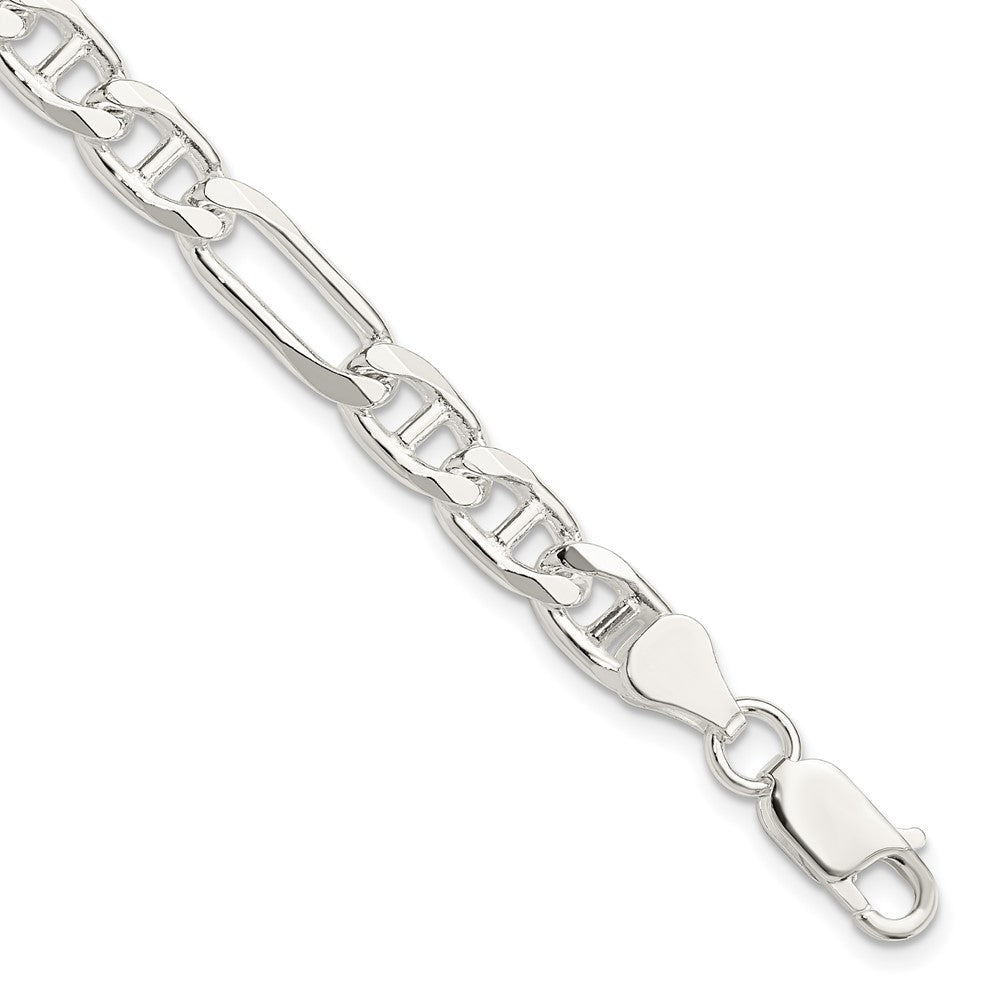Sterling Silver 6.5mm Figaro Anchor Chain Bracelet