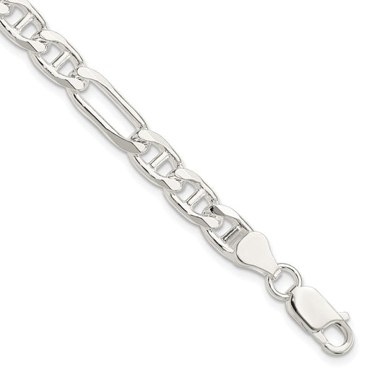 Sterling Silver 6.5mm Figaro Anchor Chain Bracelet
