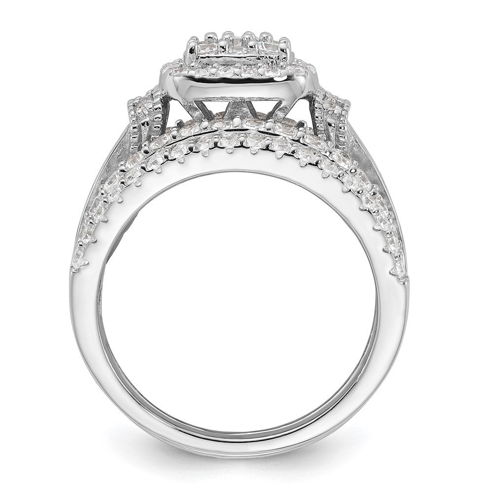 Sterling Silver Rhodium-plated CZ Engagement Ring w/2 Band Rings 3 Ring Set