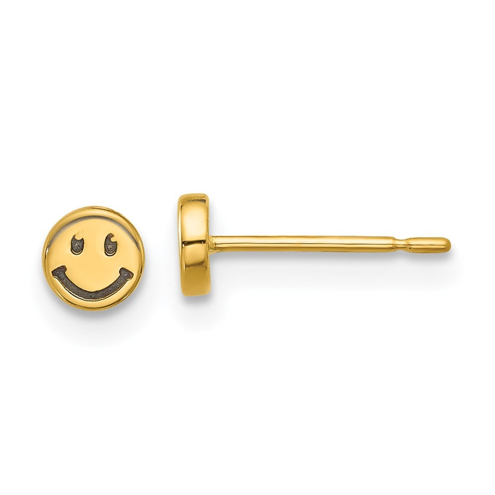 14k Yellow Gold and Black Rhodium-plated Polished Smiley Face Earrings