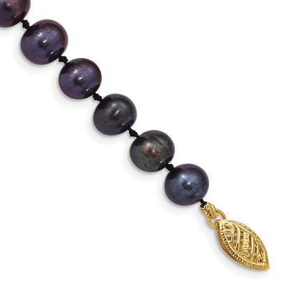 14k Yellow Gold 6-7mm Black Near-Round Freshwater Cultured Pearl 7.5" Bracelet