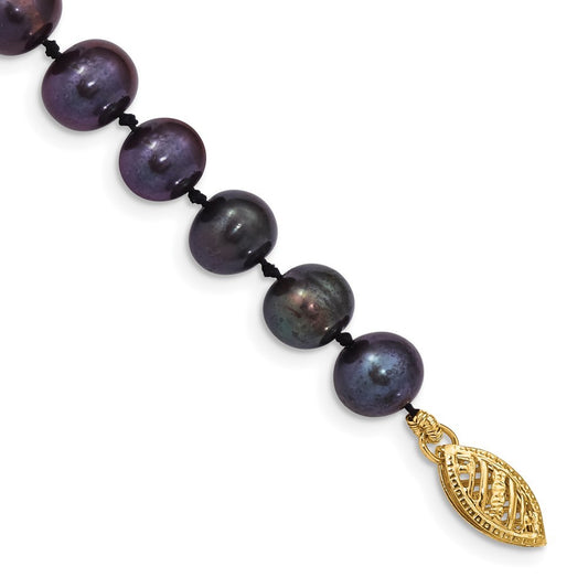 14k Yellow Gold 6-7mm Black Near-Round Freshwater Cultured Pearl 7.5" Bracelet