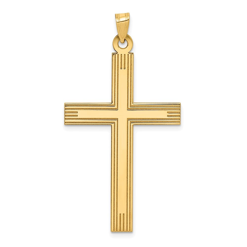14k Yellow Gold Laser Etched Cross Charm Pendant for Women