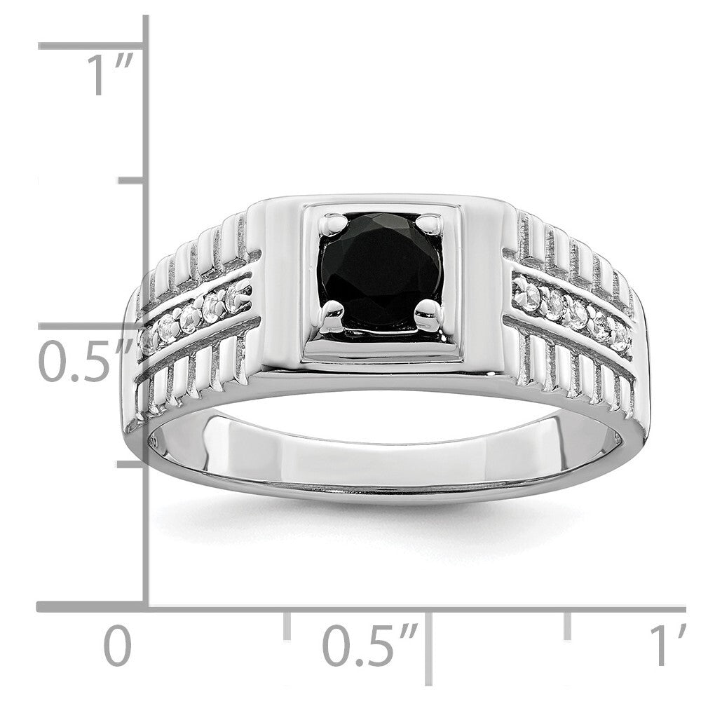 Sterling Silver Rhodium-plated Men's Onyx and White Topaz Ring Size 11