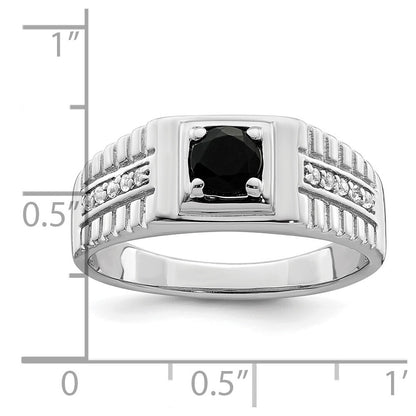 Sterling Silver Rhodium-plated Men's Onyx and White Topaz Ring Size 11
