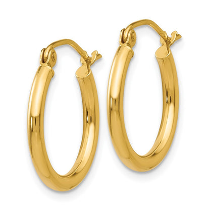 14k Yellow Gold Polished 2x17.5mm Lightweight Tube Hoop Earrings Gift for Women