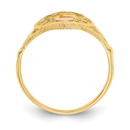 14K Two-tone Gold Diamond Cut 15 Heart Ring