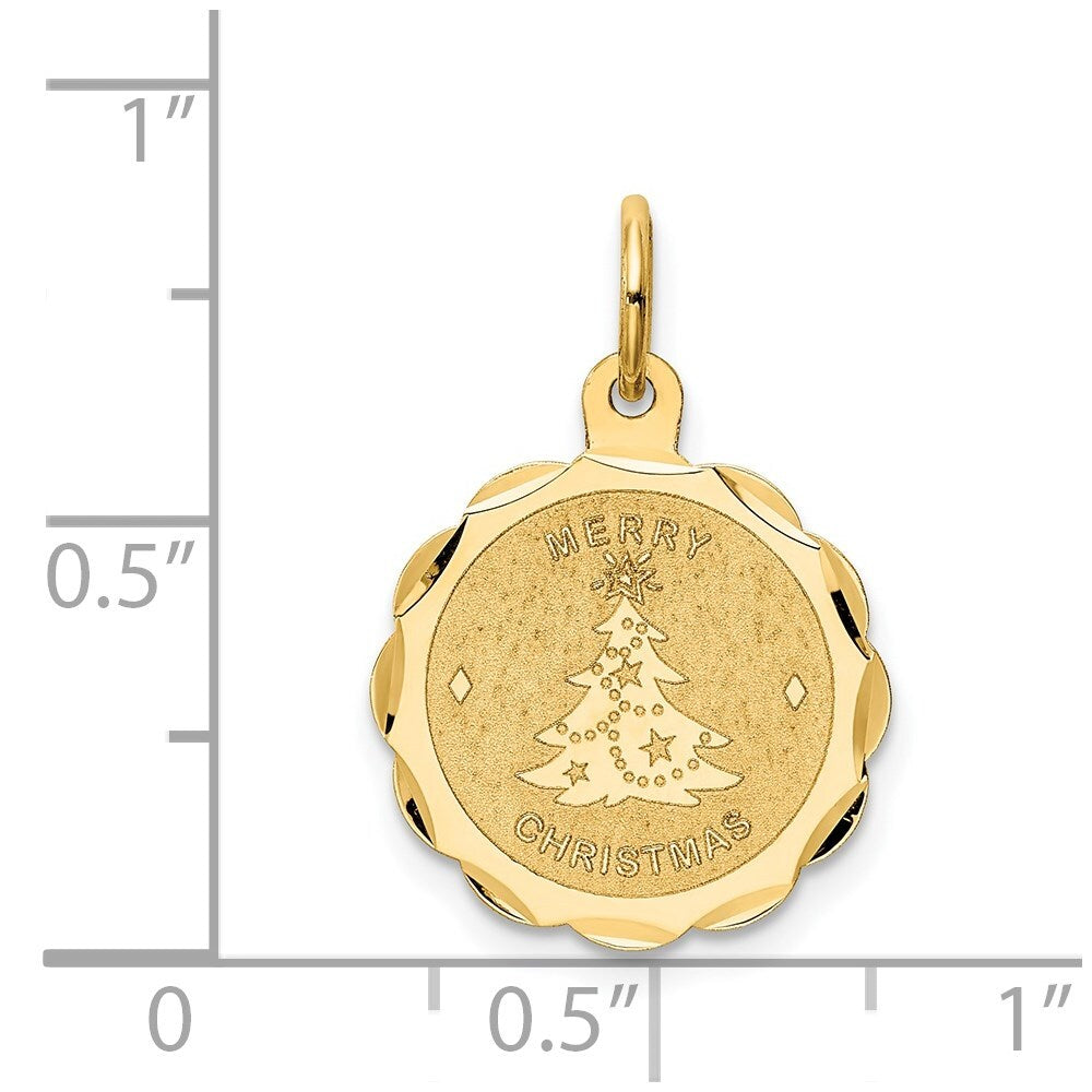 14k Yellow Gold Merry Christmas Disc Charm Pendant for Women