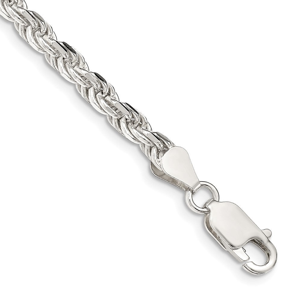 Sterling Silver 4.25mm Diamond-cut Rope Chain Bracelet