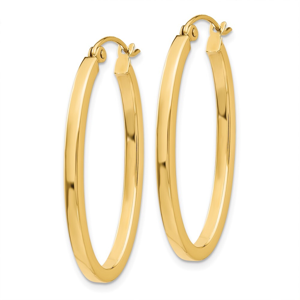 14k Yellow Gold 2mm Oval Hoop Earrings Gift for Women