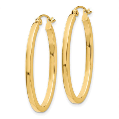 14k Yellow Gold 2mm Oval Hoop Earrings Gift for Women